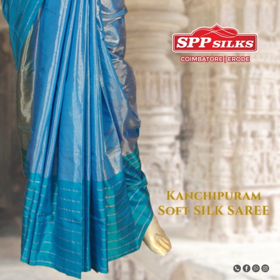 Dual tone peacock blue pure kanchi soft silk saree with zari motifs on all  over, … | Silk saree blouse designs patterns, Blue silk saree, Bridal sarees  south indian