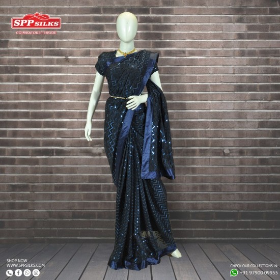 Elegant Black Color Silk base Plitting Party Wear Saree With Same Color  Blouse