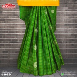 Yellow and green kattam saree