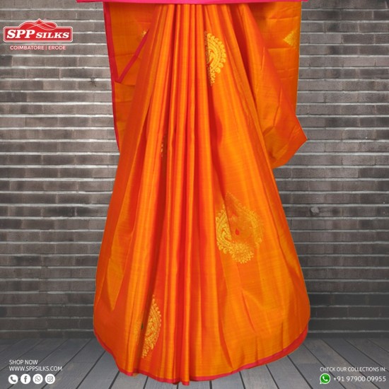 Orange with hot pink silk saree