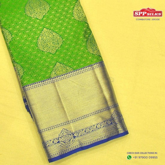 Shamrock green and azure blue art silk saree