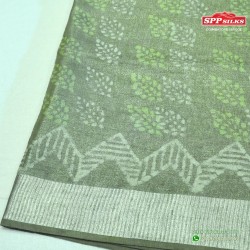 olive green and pastel grey saree