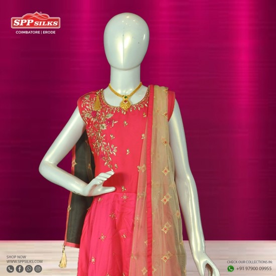 Crimson red Anarkali 