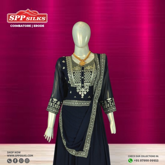  midnight blue and silver anarkali