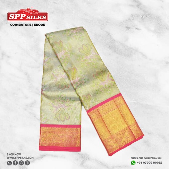  pear green  handwoven silk saree 