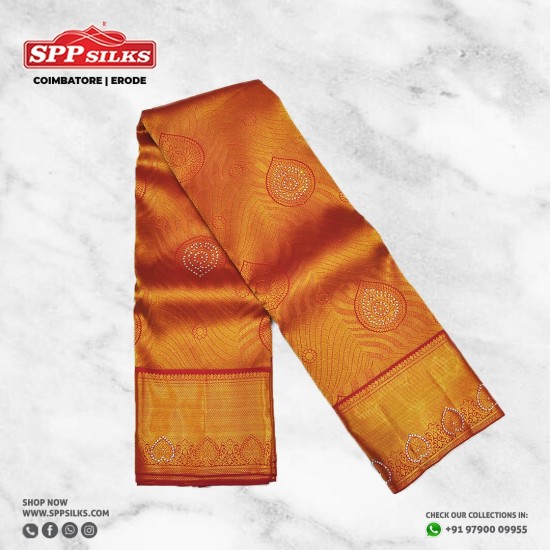 red-orange handwoven silk saree