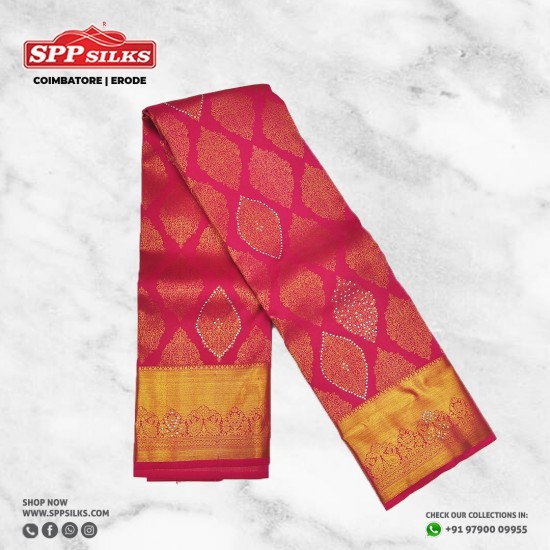  cherry red handwoven silk saree 