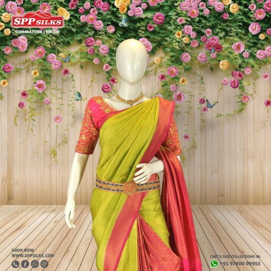 green handwoven Kanchipuram silk  saree