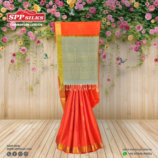  orange handwoven Kanchipuram silk saree 