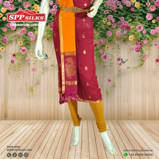 crimson red and yellow semi ready-made salwar set