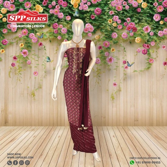 Maroon and gold semi ready-made salwar set