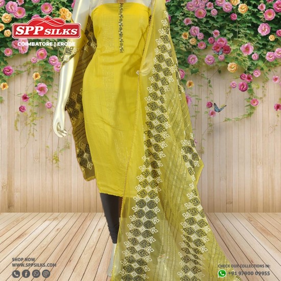  mango yellow and grey semi ready-made salwar set