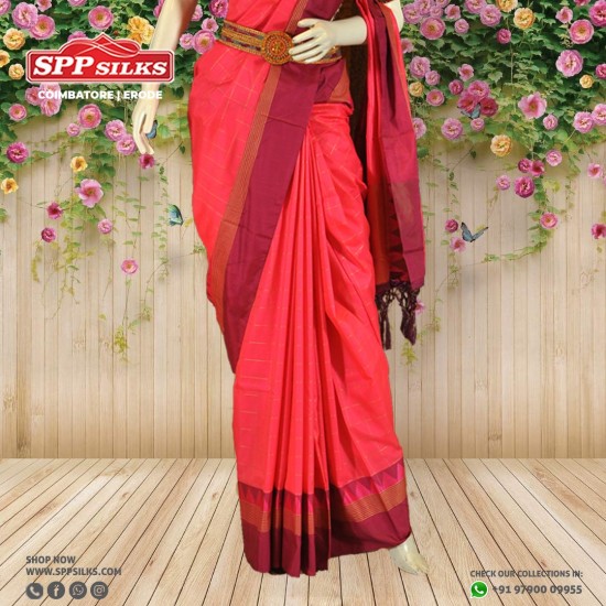 crimson red  handwoven cotton saree