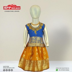 Bright ink-blue pattu pavadai