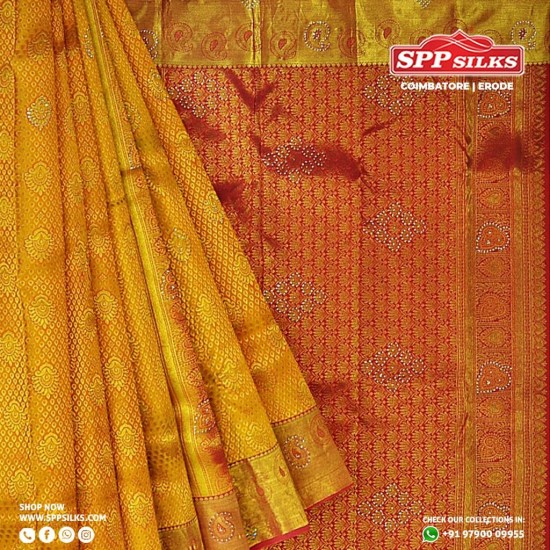 Mustard handwoven silk saree 