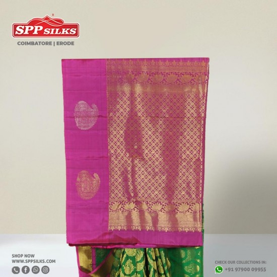 Emerald green handwoven silk saree 