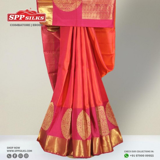  Salmon pink handwoven silk saree