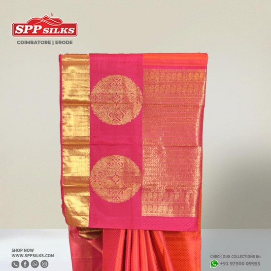  Salmon pink handwoven silk saree