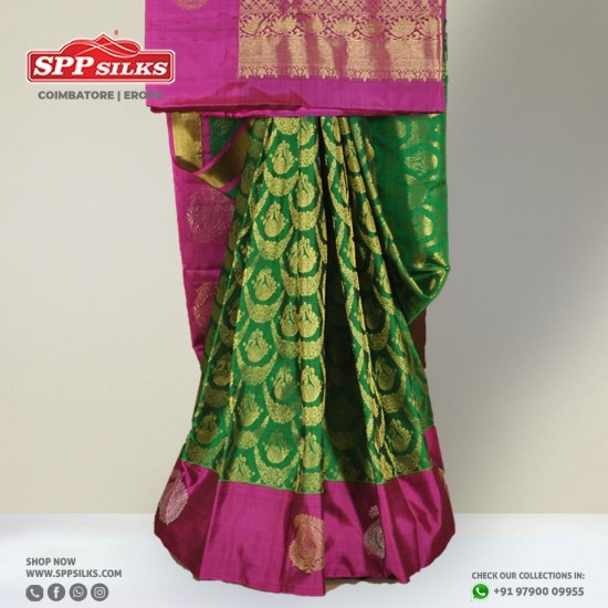 Emerald green handwoven silk saree 