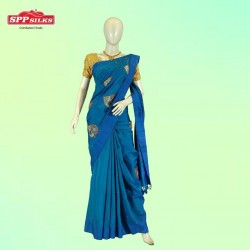 Blue satin saree