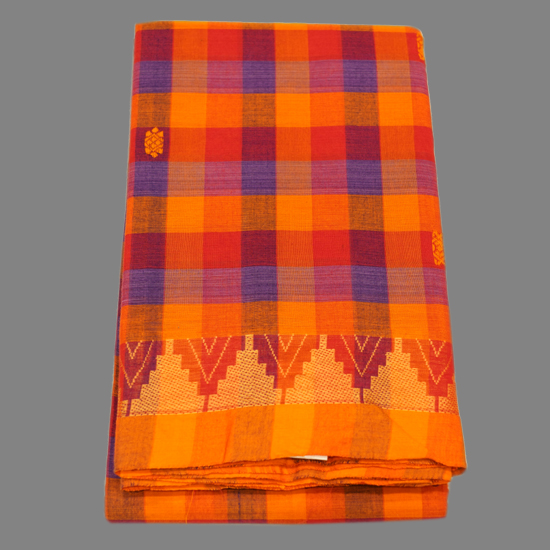 chettinad cotton saree - sunset yellow & big checks - maati crafts