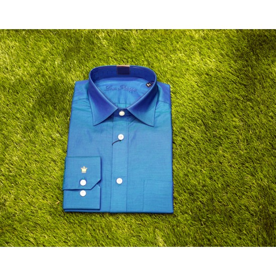 Peacock blue Double shade color mens formal shirt.