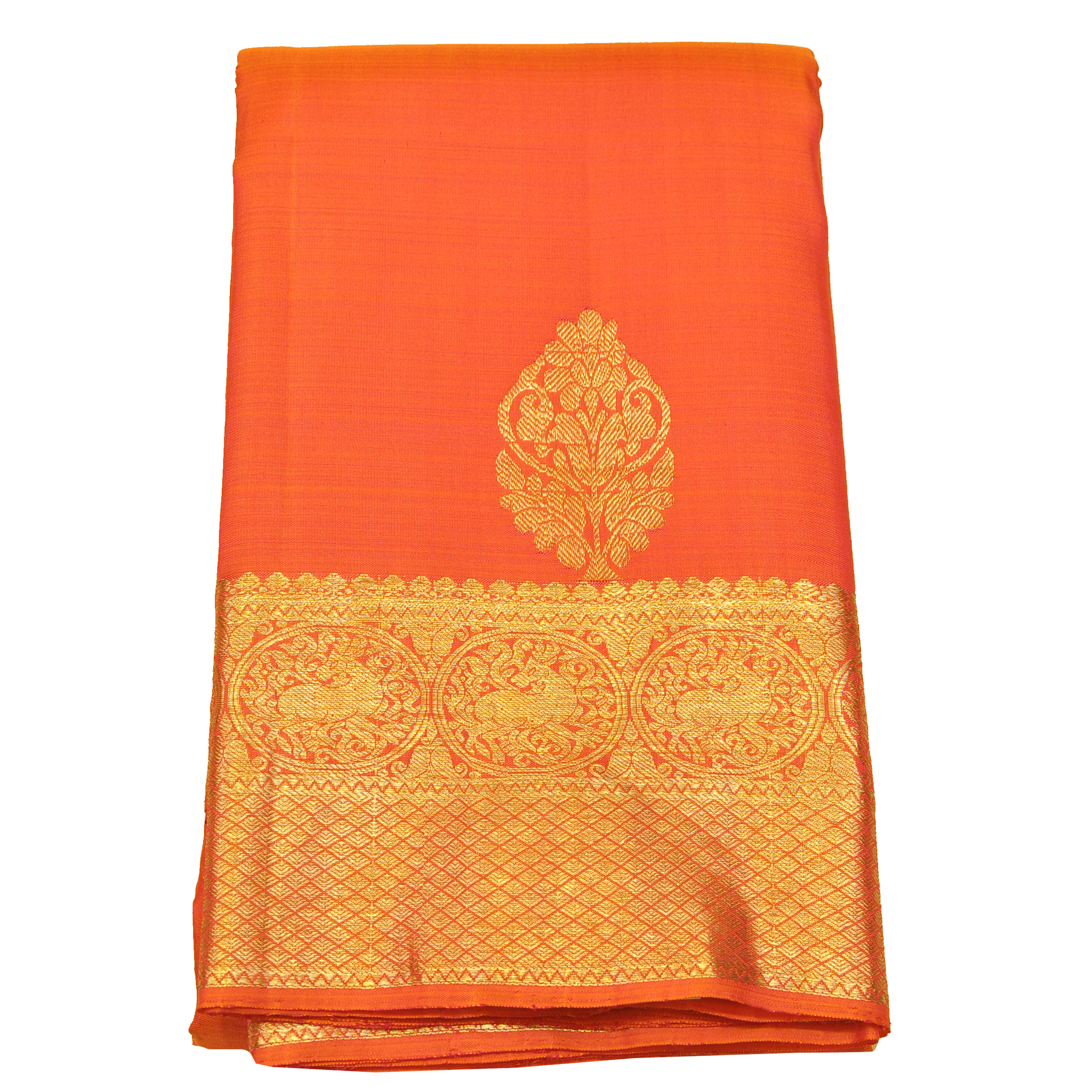 Kanchipuram Silk Butta Dual Tone Pink And Orange Saree | Kankatala