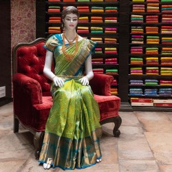 Green with blue Kanchipuram Silk Saree 
