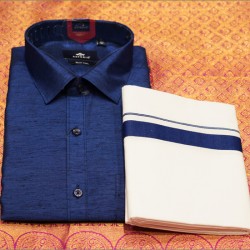 Navy Blue Colour Silk Shirt Dhoti Set