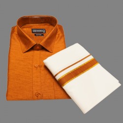 Orange Colour Silk Shirt Dhoti Set 