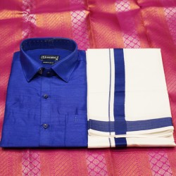 Navy Blue Colour Silk Shirt Dhoti Set