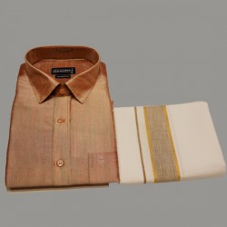Peach Colour Silk Shirt Dhoti Set