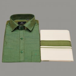 Dark Green Colour Silk Shirt Dhoti Set