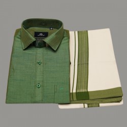 Dark Green Colour Silk Shirt Dhoti Set