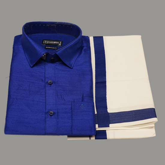 Pepsi Blue Colour Silk Shirt Dhoti Set