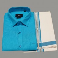 Sky Blue Colour Silk Shirt Dhoti Set