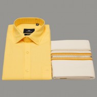 Lemon Yellow Colour Silk Shirt Dhoti set.