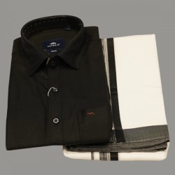 Black Colour Silk Shirt Dhoti Set.