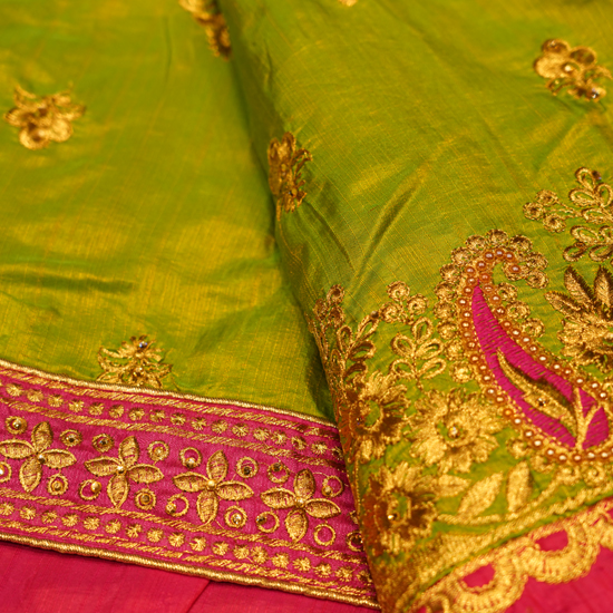Flowers Green Color Synthetic Fancy Saree