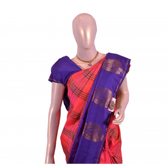 Peach with violet color kanchipuram silk saree 