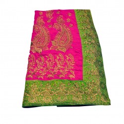 Rani pink with parrot green color raw silk saree