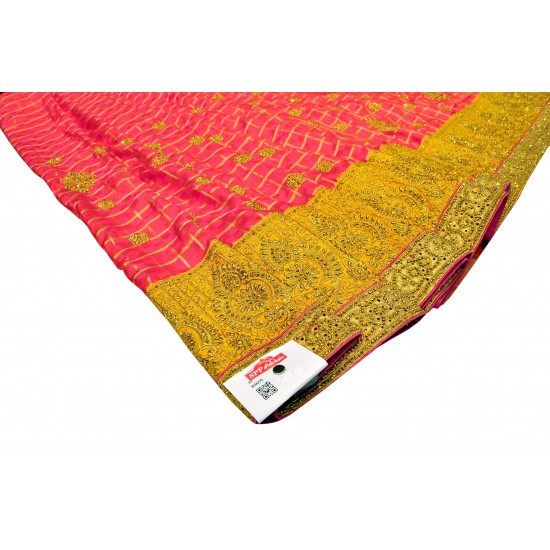 Pink with yellow color raw silk saree 