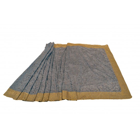 Gray color raw silk saree 