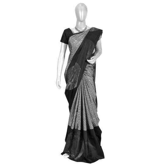 Gray with black color pure soft silk saree