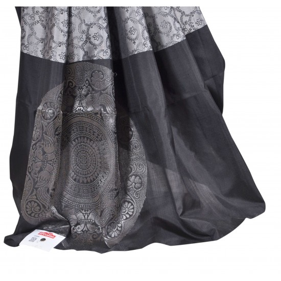 Gray with black color pure soft silk saree