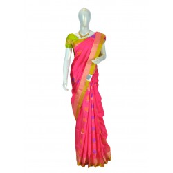 Peach with parrot green color soft silk saree