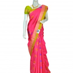 Peach with parrot green color soft silk saree
