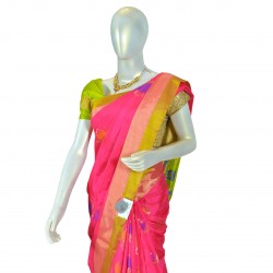 Peach with parrot green color soft silk saree