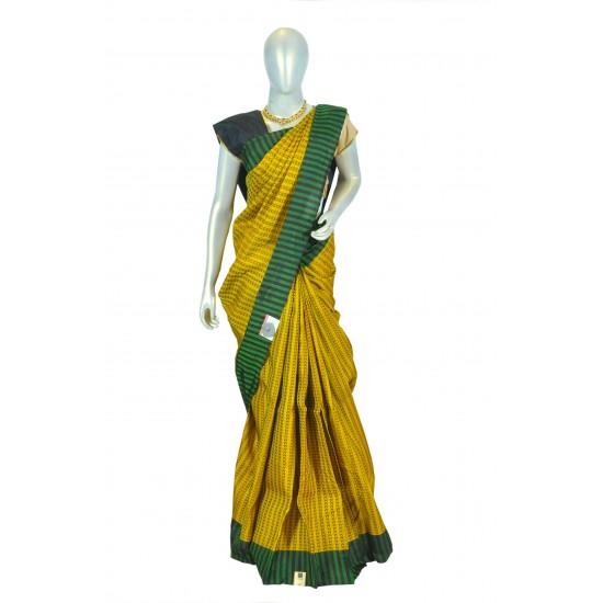 Yellow with block color soft silk saree