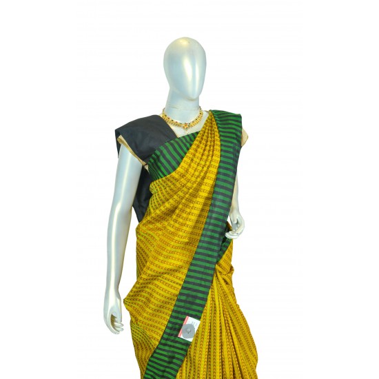 Yellow with block color soft silk saree